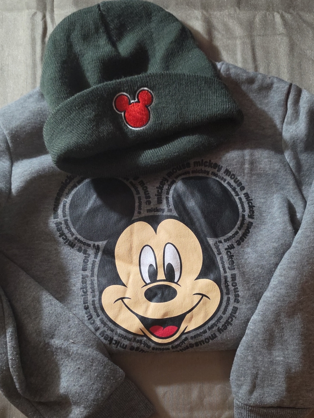 Mickey Mouse Grey Sweatshirt with Green Beanie